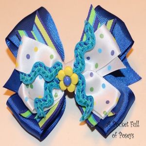 Hair Bow Made to Match Gymboree Spring Fun - blue